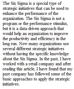 Six Sigma Quality Management-Assignment 1